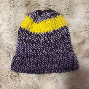 Cozy Knit Kids Beanie - Yellow and Purple